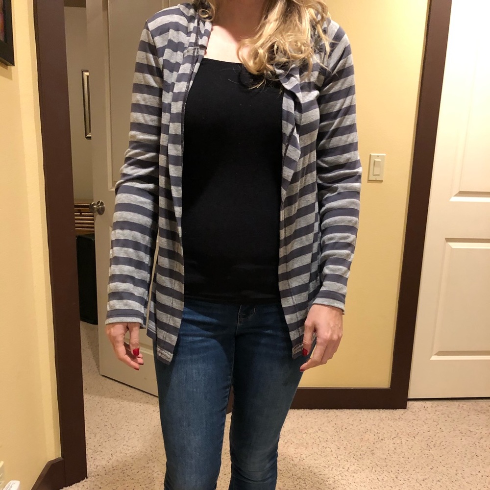 Michael Stars Blue/Gray Hooded Striped Cardigan